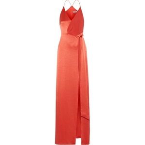 Halston Heritage Red Satin Red Wrap Gown